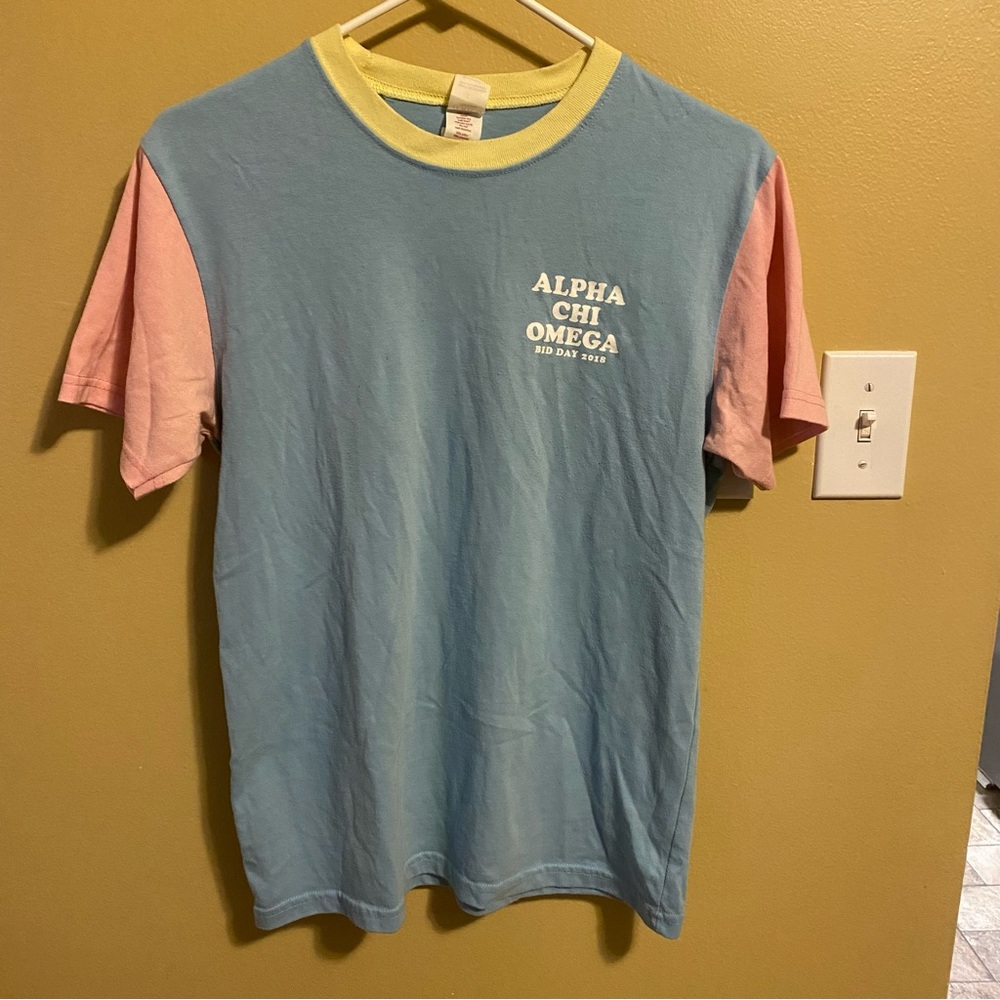 Alpha chi omega baby blue bid day tee with pastel accents